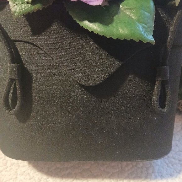 Women's Black  Bucket Bag with Purple Fabric Flowers on Top - Picture 14 of 14